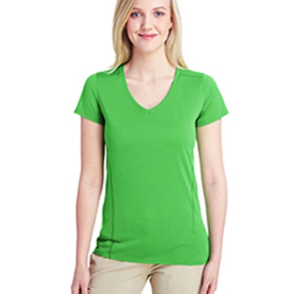 Ladies' Tech Short-Sleeve V-Neck Dark Color Shirt Thumbnail