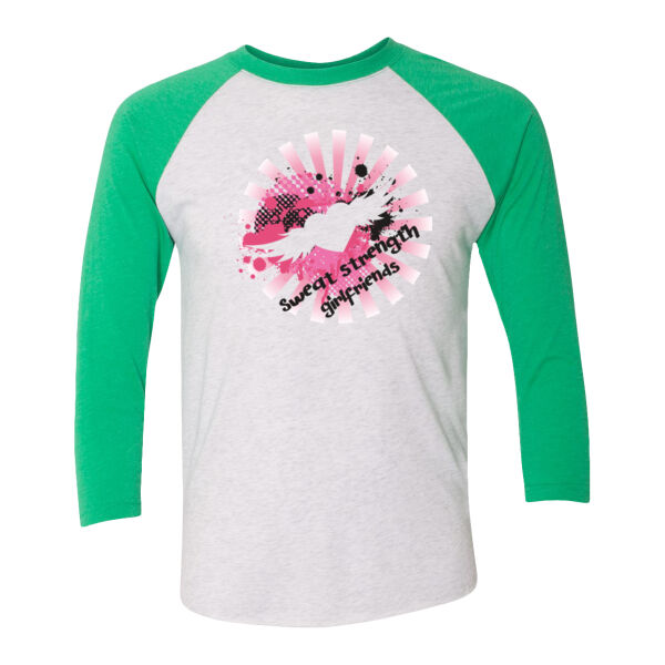 Sweat, Strength, Girlfriends - Unisex Tri-Blend Three-Quarter Sleeve Baseball Raglan Tee Thumbnail