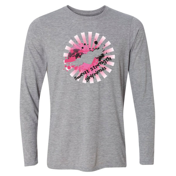 Sweat, Strength, Girlfriends - Light Long Sleeve Ultra Performance Active Lifestyle T Shirt Thumbnail