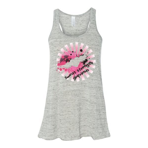 Sweat, Strength, Girlfriends - Bella Ladies' Flowy Racerback Tank (S) Thumbnail