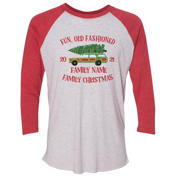 Fun, Old Fashioned Family Christmas  - (S) Unisex Tri-Blend Three-Quarter Sleeve Baseball Raglan Tee Thumbnail