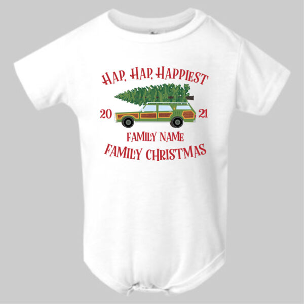 Hap, Hap, Happiest Family Christmas - Infant Polyester Bodysuit Onsie Thumbnail