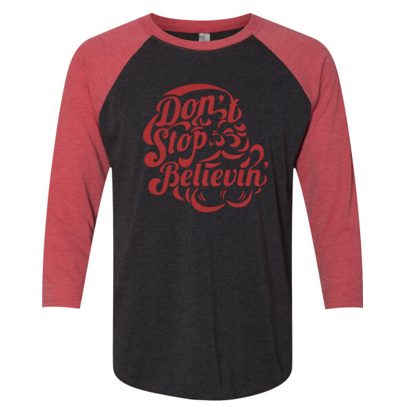 Don't Stop Believin' Santa Face - Unisex Tri-Blend Three-Quarter Sleeve Baseball Raglan Tee Thumbnail