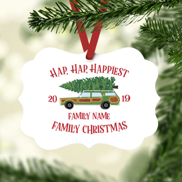 Hap, Hap, Happiest Family Christmas 1-sided - White Aluminum Benelux Christmas Ornament Thumbnail