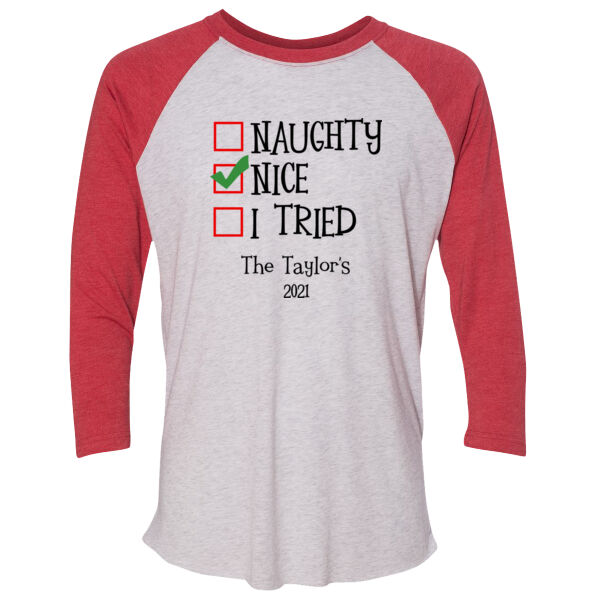 Nice - (S) Unisex Tri-Blend Three-Quarter Sleeve Baseball Raglan Tee Thumbnail