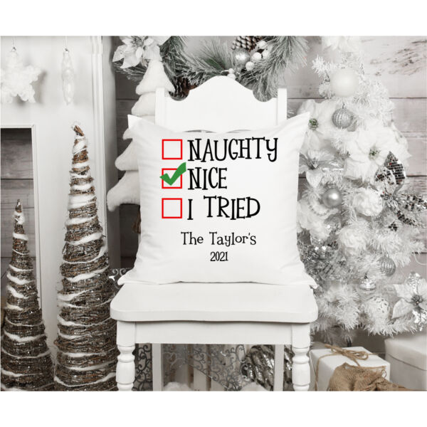 Nice - Fun, Old-Fashion Family Christmas Throw Pillow (14", 16", 18") Thumbnail