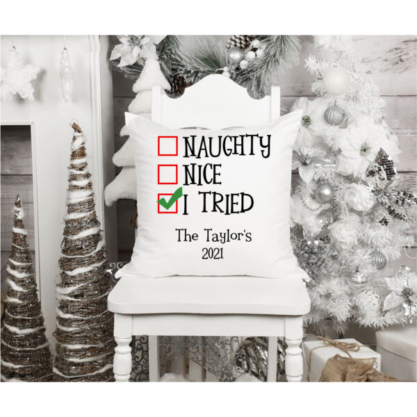 I Tried - Fun, Old-Fashion Family Christmas Throw Pillow (14", 16", 18") Thumbnail