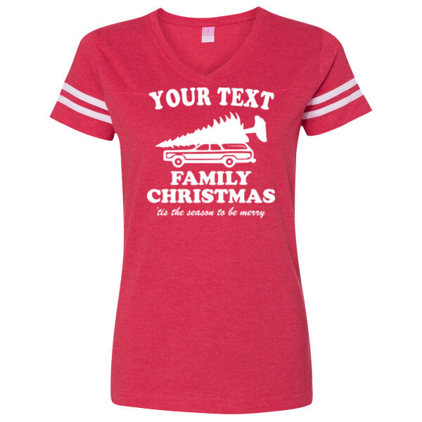 Custom Personalized Family Christmas, 'tis the season to be merry - LAT Ladies' Football Fine Jersey T-Shirt Thumbnail