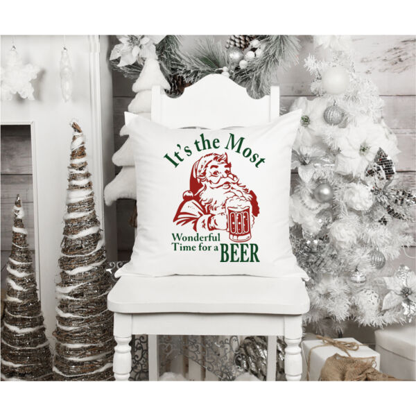 It's the most wonderful time for a beer - Fun, Old-Fashion Family Christmas Throw Pillow (14", 16", 18") Thumbnail
