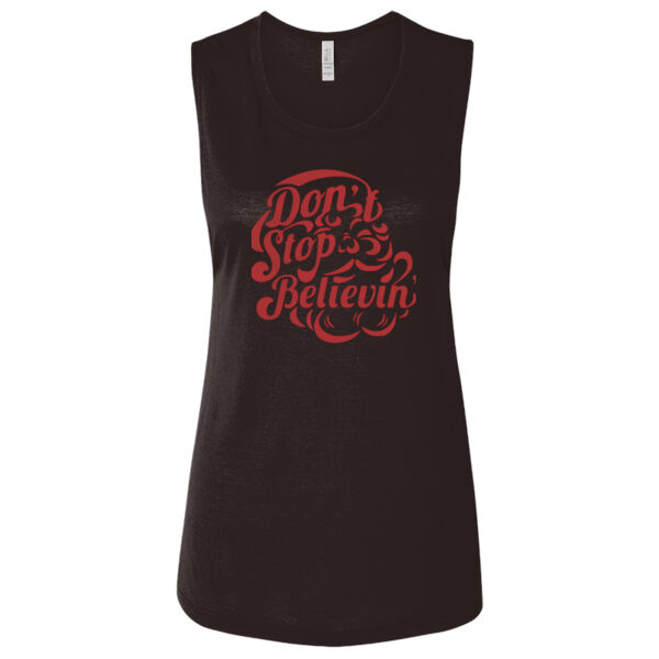 Don't Stop Believin' Santa Face - Ladies' Flowy Scoop Muscle Tank - Dark Thumbnail