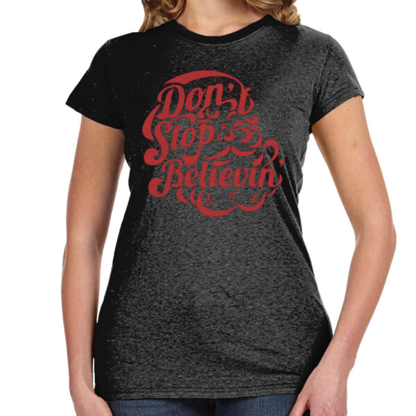 Don't Stop Believin' Santa Face - Ladies' Glitter T-Shirt Thumbnail