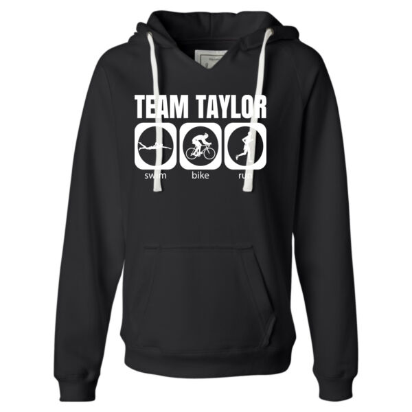 Male Triathlon Swim Bike Run Team T-shirt - Ladies' Sueded V-Neck Hooded Sweatshirt Thumbnail