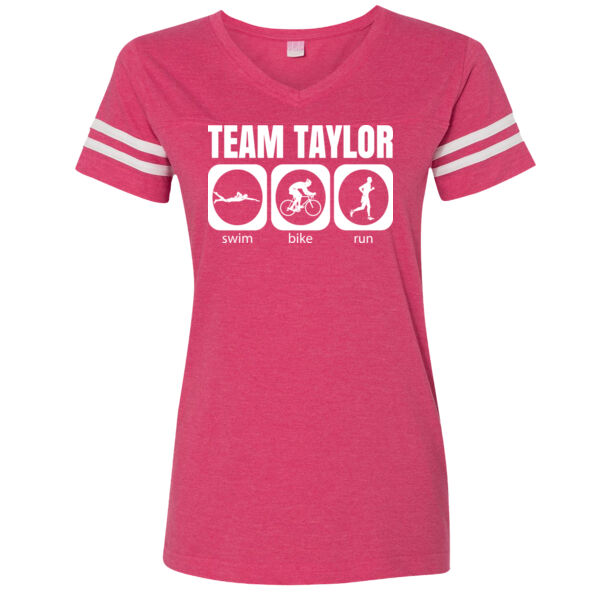 Male Triathlon Swim Bike Run Team T-shirt - LAT Ladies' Football Fine Jersey T-Shirt Thumbnail