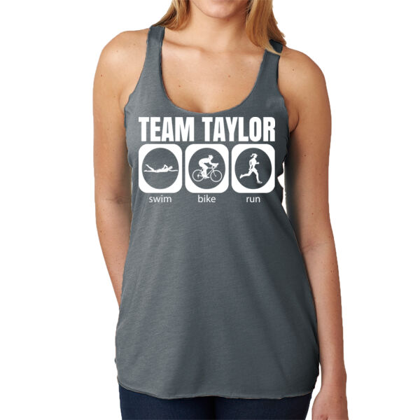 Female Triathlete Swim Bike Run Team T-shirt - Ladies' Triblend Racerback Tank Thumbnail