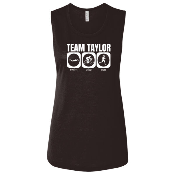 Female Triathlete Swim Bike Run Team T-shirt - Ladies' Flowy Scoop Muscle Tank - Dark Thumbnail