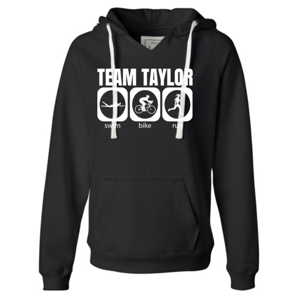 Female Triathlete Swim Bike Run Team T-shirt - Ladies' Sueded V-Neck Hooded Sweatshirt Thumbnail