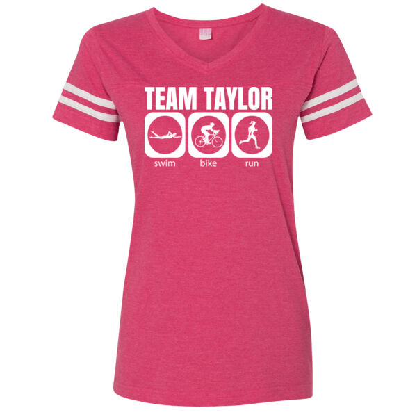 Female Triathlete Swim Bike Run Team T-shirt - LAT Ladies' Football Fine Jersey T-Shirt Thumbnail