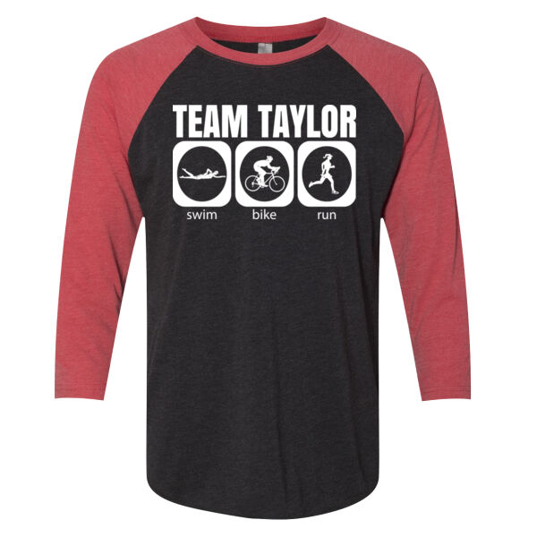 Female Triathlete Swim Bike Run Team T-shirt - Unisex Tri-Blend Three-Quarter Sleeve Baseball Raglan Tee Thumbnail