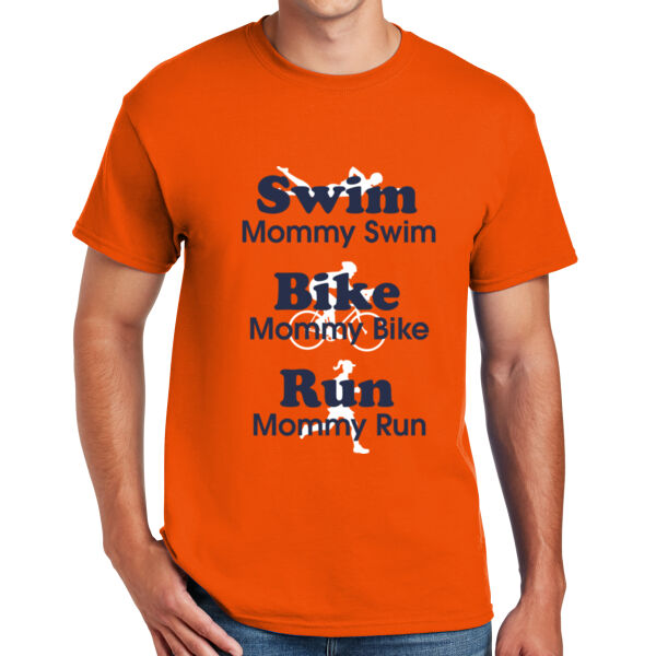 Triathlon Mommy Swim Bike Run with Icons - DryBlend™ 50 Cotton/50 DryBlend™Poly T Shirt Thumbnail