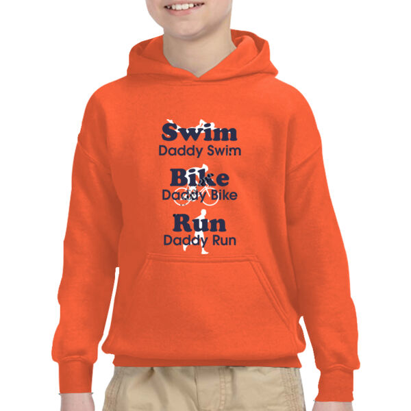 Triathlon Daddy Swim Bike Run with Icons - Heavy Blend™ Youth 8 oz., 50/50 Hood Thumbnail