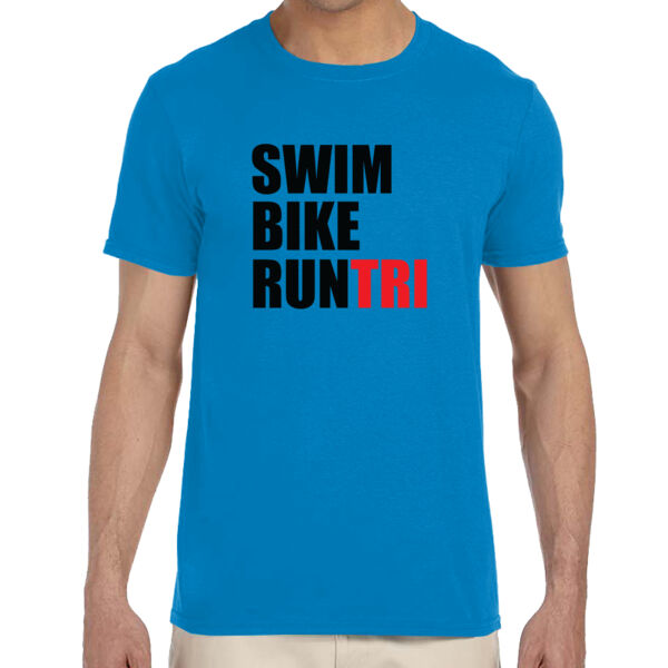 Swim Bike Run Tri Triathlon - Adult Softstyle® 4.5 oz. Heather Color T-Shirt (S) Thumbnail