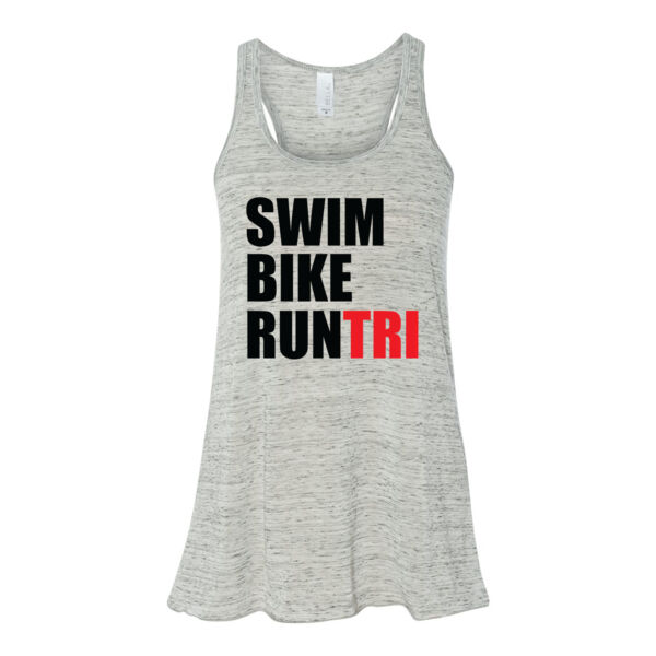 Swim Bike Run Tri Triathlon - Bella Ladies' Flowy Racerback Tank (S) Thumbnail