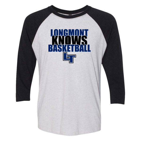Longmont Knows Basketball - (S) Unisex Tri-Blend Three-Quarter Sleeve Baseball Raglan Tee Thumbnail