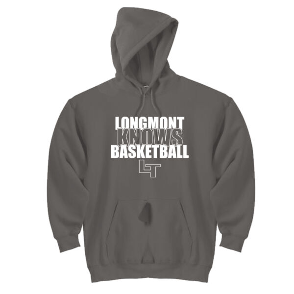 Longmont Knows Basketball White - DryBlend™ Pullover Unisex Hooded Sweatshirt Thumbnail