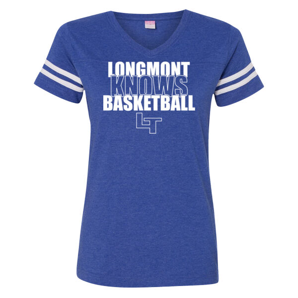 Longmont Knows Basketball White - LAT Ladies' Football Fine Jersey T-Shirt Thumbnail