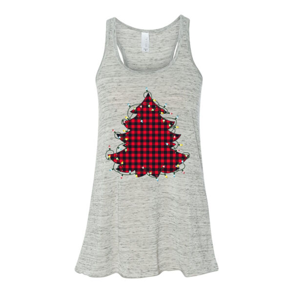 Buffalo Plaid Christmas Tree with lights - Bella Ladies' Flowy Racerback Tank (S) Thumbnail