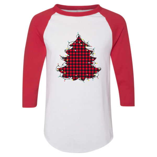 Buffalo Plaid Christmas Tree with lights - Adult 3/4-Sleeve Baseball Jersey (S) Thumbnail