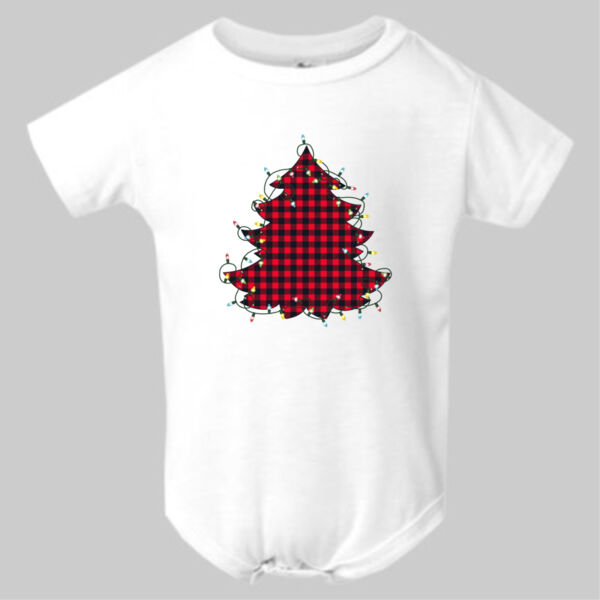 Buffalo Plaid Christmas Tree with lights - Infant Polyester Bodysuit Onsie Thumbnail