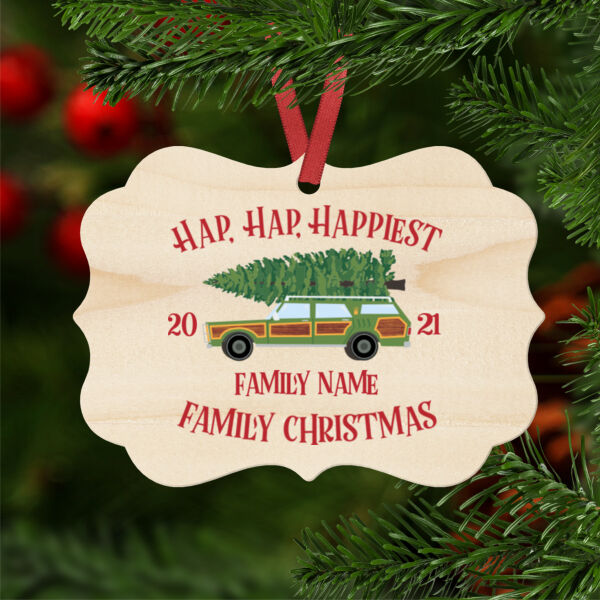 Hap, Hap, Happiest Family Christmas - Natural Wood Benelux Christmas Ornament Thumbnail