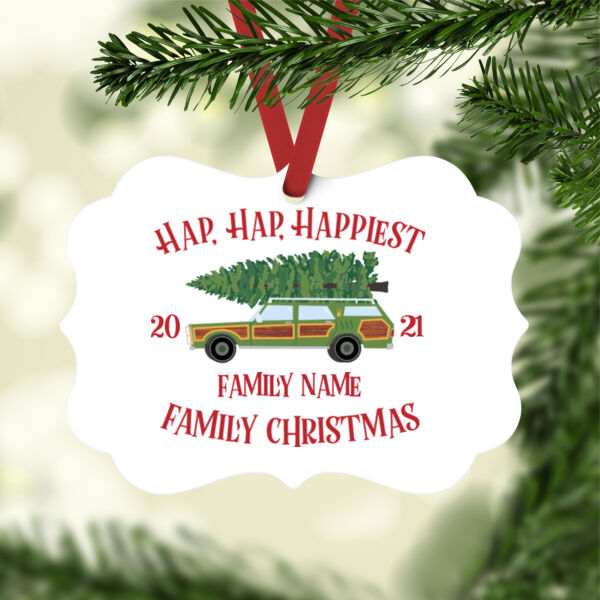Hap, Hap, Happiest Family Christmas - White Aluminum Benelux Christmas Ornament Thumbnail