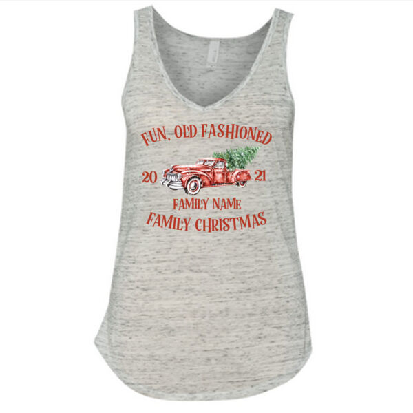 Old Truck - Old Fashioned Family Christmas - Ladies' Flowy V-Neck Tank Thumbnail