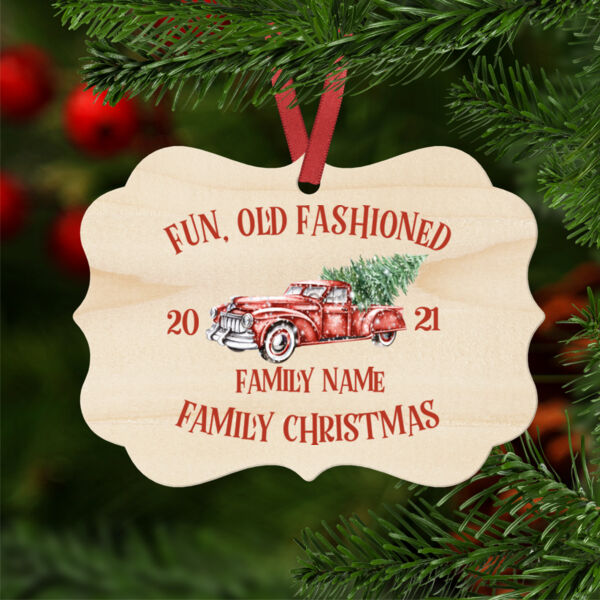 Old Truck - Old Fashioned Family Christmas - Natural Wood Benelux Christmas Ornament Thumbnail