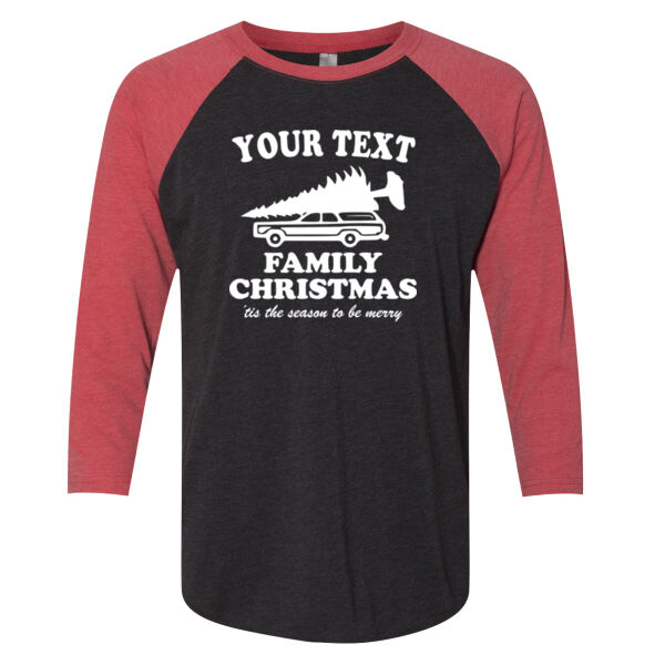 Custom Personalized Family Christmas, 'tis the season to be merry - Unisex Tri-Blend Three-Quarter Sleeve Baseball Raglan Tee Thumbnail