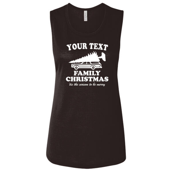 Custom Personalized Family Christmas, 'tis the season to be merry - Ladies' Flowy Scoop Muscle Tank - Dark Thumbnail