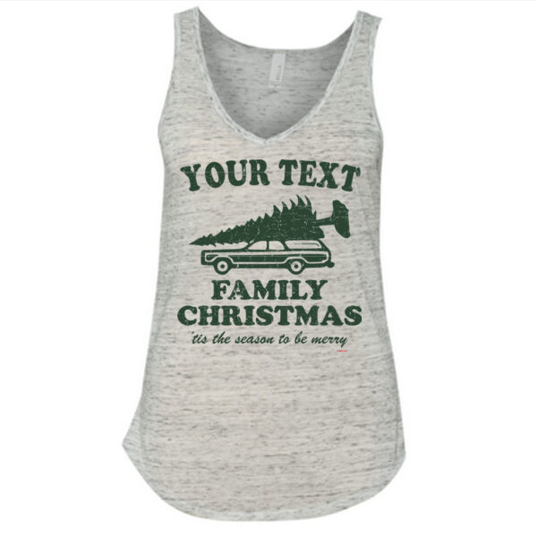 Custom Personalized Family Christmas, 'tis the season to be merry - Ladies' Flowy V-Neck Tank Thumbnail