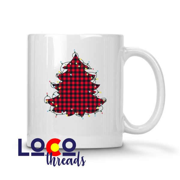Buffalo Plaid Christmas Tree with lights - 11 oz Ceramic Mug Thumbnail