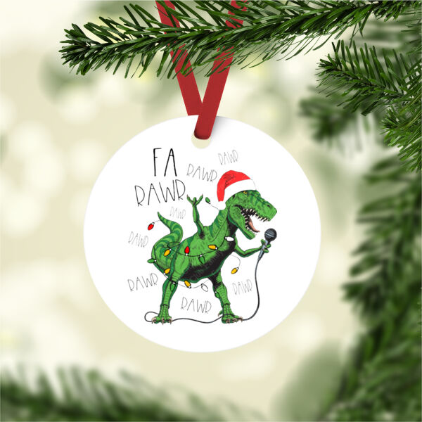 Fa Rawr Rawr Rawr T-Rex Christmas - Aluminum Round Christmas Ornament Thumbnail