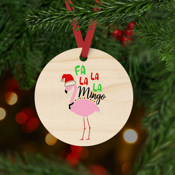 Fa La La La Mingo Christmas - Natural Wood Round Christmas Ornament Thumbnail