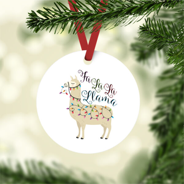 Fa La La La Llama Christmas - Aluminum Round Christmas Ornament Thumbnail