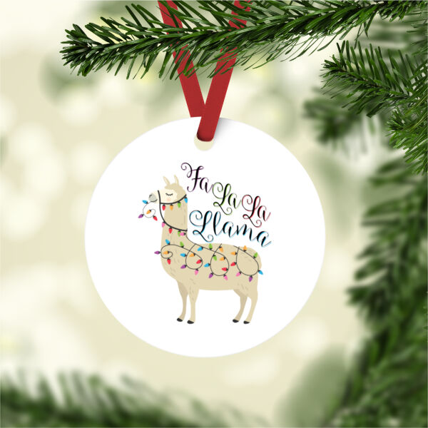Fa La La La Llama Christmas - Aluminum Round Christmas Ornament Thumbnail