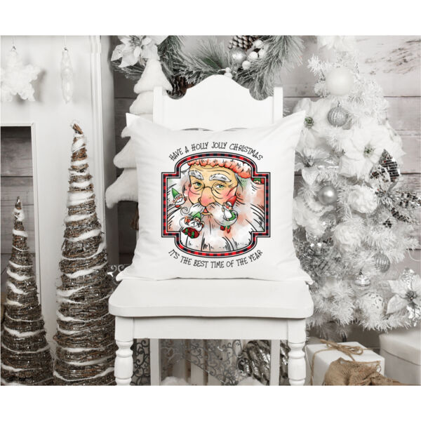 Holly Jolly Christmas Santa - Fun, Old-Fashion Family Christmas Throw Pillow (14", 16", 18")  Thumbnail
