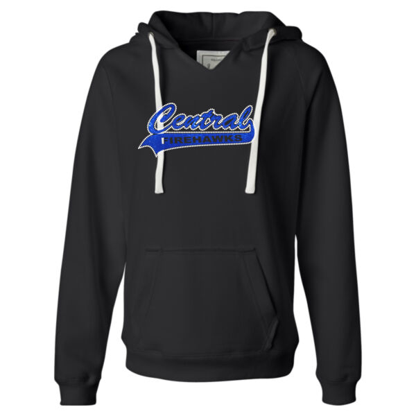 Central Rhinestones - Ladies' Sueded V-Neck Hooded Sweatshirt Thumbnail