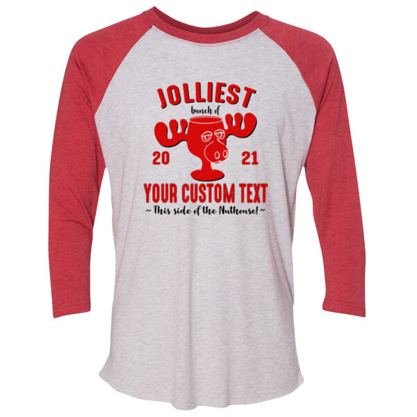 Jolliest Bunch of Custom Christmas - (S) Unisex Tri-Blend Three-Quarter Sleeve Baseball Raglan Tee Thumbnail