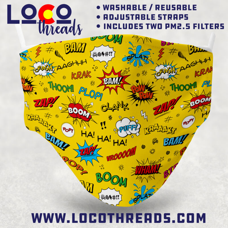 Comic Yellow - Adjustable Face Mask with 2 Filters Thumbnail