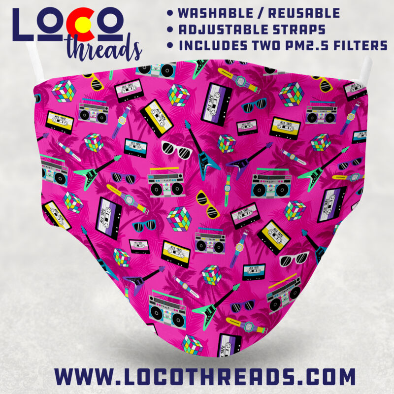 Totally 80's Pink Retro - Adjustable Face Mask with 2 Filters Thumbnail