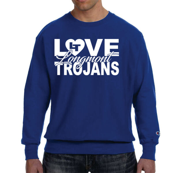 Love Longmont Trojans - Champion Adult Reverse Weave® 12 oz. Crew Thumbnail